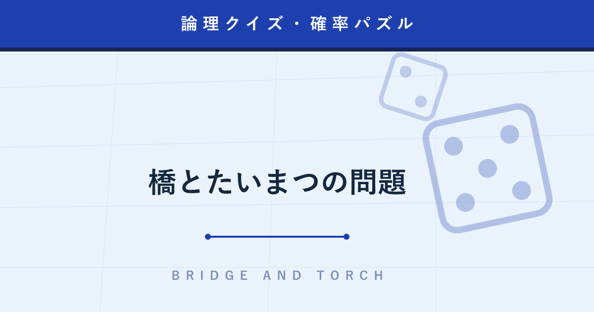 【論理クイズ】橋とたいまつの問題 ─ 4人が17分で渡る「最も遅い2人を組ませる」発想